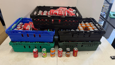 193 x Cans of Assorted Soft Drinks to Include: 50 x Coke Cola, 50 x Coke Zero, 20 x Fanta, 20 x Tango, 30 x 7 UP & 23 x Herbal Tea. Crates Not Included.