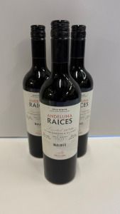 3 x Bottles of Andeuna Raices Malbec Red Wine, 2023, 750ml.