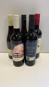 5 x Bottles of Assorted Red Wine (As Viewed/Pictured).
