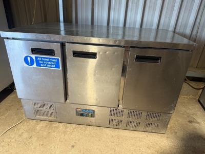 Polar 3 Door Stainless Steel Undercounter Fridge, Model G622, S/N 6088516.