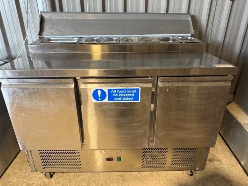 Adexa 3 Door Stainless Steel Prep Fridge, Model P33, S/N 774800001.