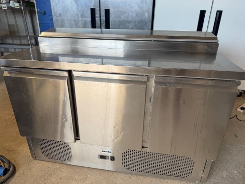 Gastroline 3 Door Stainless Steel Prep Fridge, Model RGP008, S/N 1020403201500210. Appears Unused.