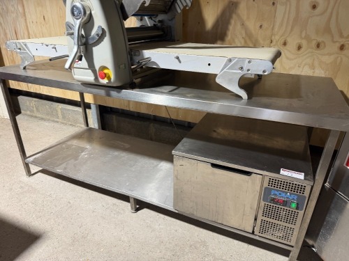 Large Stainless Steel Prep Table with Shelf Under. Size 210cm x 80cm.