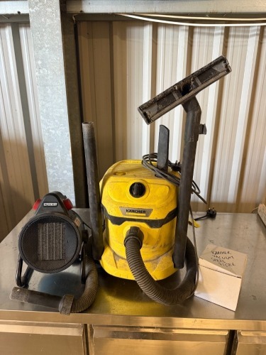 Karcher Hoover WD2 Plus, with Attachments and Erbaur 2.5kw Fan Heater.