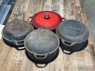 3 x Lodge Cast Iron Cooking Pots and 1 x Procook Cast Iron Cooking Pot.