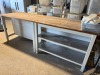 2 x Wood Workbenches with Stainless Steel Shelves. Size 125cm x 79cm x 90cm. - 2