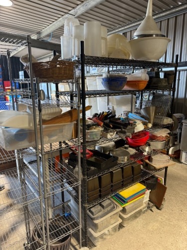Rack Containing Assorted Bakery Related Items of Bread Bins, Chopping Boards, Measuring Equipment, Utensils (As Viewed/Pictured).