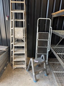 4 x Assorted Ladders to Include 2 x Metal Step Ladders, 1 x White Fold Out Steps & 1 x MacAllister Step Up.