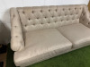 Herringbone Natural Fabric, Button Backed Sette on Front Brass Castors. Size H90 x W190 x 90cm. - 2