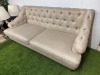 Herringbone Natural Fabric, Button Backed Sette on Front Brass Castors. Size H90 x W190 x 90cm. - 3