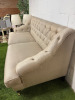 Herringbone Natural Fabric, Button Backed Sette on Front Brass Castors. Size H90 x W190 x 90cm. - 4