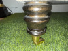 Herringbone Natural Fabric, Button Backed Sette on Front Brass Castors. Size H90 x W190 x 90cm. - 5