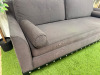 Dark Grey/Purple Upholstered Sofa with Bolster Cushions & Metallic Stud Detail on Black Wooden Leg Base. Size H78 x W210 x D90cm. - 2