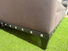 Dark Grey/Purple Upholstered Sofa with Bolster Cushions & Metallic Stud Detail on Black Wooden Leg Base. Size H78 x W210 x D90cm. - 4