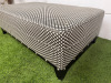 Large Rectangular Footstool in Black & White Geometric Pattern Upholstery with Metallic Stud Detail on Black Wooden Leg Base. Size H43 x W120 x D75cm. - 4