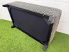 Large Rectangular Footstool in Black & White Geometric Pattern Upholstery with Metallic Stud Detail on Black Wooden Leg Base. Size H43 x W120 x D75cm. - 5
