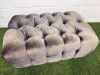 Crushed Grey Velour Upholstered Pouffe/Footstool with Button Detail. Size H38 x W83 x D50cm. - 2