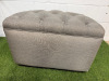 Quality Grey Material Half Circle Pouffe/Stool with Button Detail. Size H50 x W77 x D40cm. - 3
