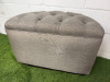 Quality Grey Material Half Circle Pouffe/Stool with Button Detail. Size H50 x W77 x D40cm. - 3