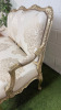 Antique French Rocco Style Giltwood Canap (3 Seater Settee) with Antique Gold Colour Ornate Wood Frame & Cream/Gold Damask Pattern Upholstery. Size H115 x W180 x D80cm. - 6
