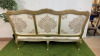 Antique French Rocco Style Giltwood Canap (3 Seater Settee) with Antique Gold Colour Ornate Wood Frame & Cream/Gold Damask Pattern Upholstery. Size H115 x W180 x D80cm. - 8