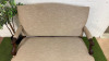 Antique French Louis XV Style Canap (3 Seater Settee) in Walnut Colour Carved Wood with Neutral Beige Fabric Upholstery. Size H106 x W140 x D80cm. - 2