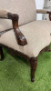 Antique French Louis XV Style Canap (3 Seater Settee) in Walnut Colour Carved Wood with Neutral Beige Fabric Upholstery. Size H106 x W140 x D80cm. - 3