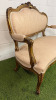 Antique French Louis XV Style Giltwood Settee in Gold Ornate Carved Wood with Soft Patterned Damask Upholstery. Size H96 x W121 x D65cm. - 3