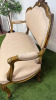 Antique French Louis XV Style Giltwood Settee in Gold Ornate Carved Wood with Soft Patterned Damask Upholstery. Size H96 x W121 x D65cm. - 5