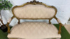Antique French Louis XV Style Giltwood Settee in Gold Ornate Carved Wood with Soft Patterned Damask Upholstery. Size H96 x W121 x D65cm. - 7