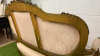 Antique French Louis XV Style Giltwood Settee in Gold Ornate Carved Wood with Soft Patterned Damask Upholstery. Size H96 x W121 x D65cm. - 9