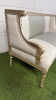 A French Louis XVI Style 2 Seater Love Seat in Ornate Antique Silver Carved Wood Frame with Two Tone Cream & Grey Upholstery. Size H75 x W126 x D52cm. - 2