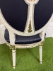 Pair of Louis XVI Style Carved Gilt Armchairs in White with Gold Painted Detail & Royal Blue Satin Upholstery with Three Rose Finial to Top. - 6