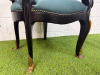 Pair of Regency Style Gilt & Black Lacquered Armchairs with Forest Green Satin Upholstery in Classic French Regency Style. NOTE: arm requires glued, missing a few nails. - 8