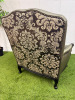 A Louis XV Style Revival Bergere Armchair in Olive Green Satin Upholstery with Black Patterned Frame with Stud Detail. - 5