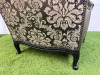 A Louis XV Style Revival Bergere Armchair in Olive Green Satin Upholstery with Black Patterned Frame with Stud Detail. - 6