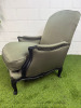 A Louis XV Style Revival Bergere Armchair in Olive Green Satin Upholstery with Black Patterned Frame with Stud Detail. - 2