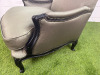 A Louis XV Style Revival Bergere Armchair in Olive Green Satin Upholstery with Black Patterned Frame with Stud Detail. - 3