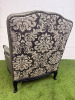 A Louis XV Style Revival Bergere Armchair in Olive Green Satin Upholstery with Black Patterned Frame with Stud Detail. - 4