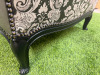 A Louis XV Style Revival Bergere Armchair in Olive Green Satin Upholstery with Black Patterned Frame with Stud Detail. - 5