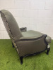 A Louis XV Style Revival Bergere Armchair in Olive Green Satin Upholstery with Black Patterned Frame with Stud Detail. - 6