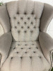 Chesterfield Queen Anne Style High Back Grey Upholstered Armchair with Stud Detail. - 3