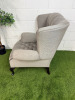 Chesterfield Queen Anne Style High Back Grey Upholstered Armchair with Stud Detail. - 4