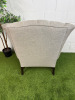 Chesterfield Queen Anne Style High Back Grey Upholstered Armchair with Stud Detail. - 5
