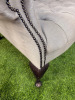 Chesterfield Queen Anne Style High Back Grey Upholstered Armchair with Stud Detail. - 7