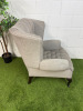 Chesterfield Queen Anne Style High Back Grey Upholstered Armchair with Stud Detail. - 4