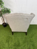 Chesterfield Queen Anne Style High Back Grey Upholstered Armchair with Stud Detail. - 5