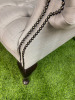 Chesterfield Queen Anne Style High Back Grey Upholstered Armchair with Stud Detail. - 7