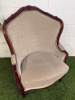 A Louis XV Style Walnut Bergere Armchair in Neutral Coloured Velvet Effect Upholstery. NOTE: requires minor repairs to backrest where fabric separated from frame. - 2