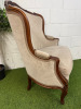 A Louis XV Style Walnut Bergere Armchair in Neutral Coloured Velvet Effect Upholstery. NOTE: requires minor repairs to backrest where fabric separated from frame. - 3